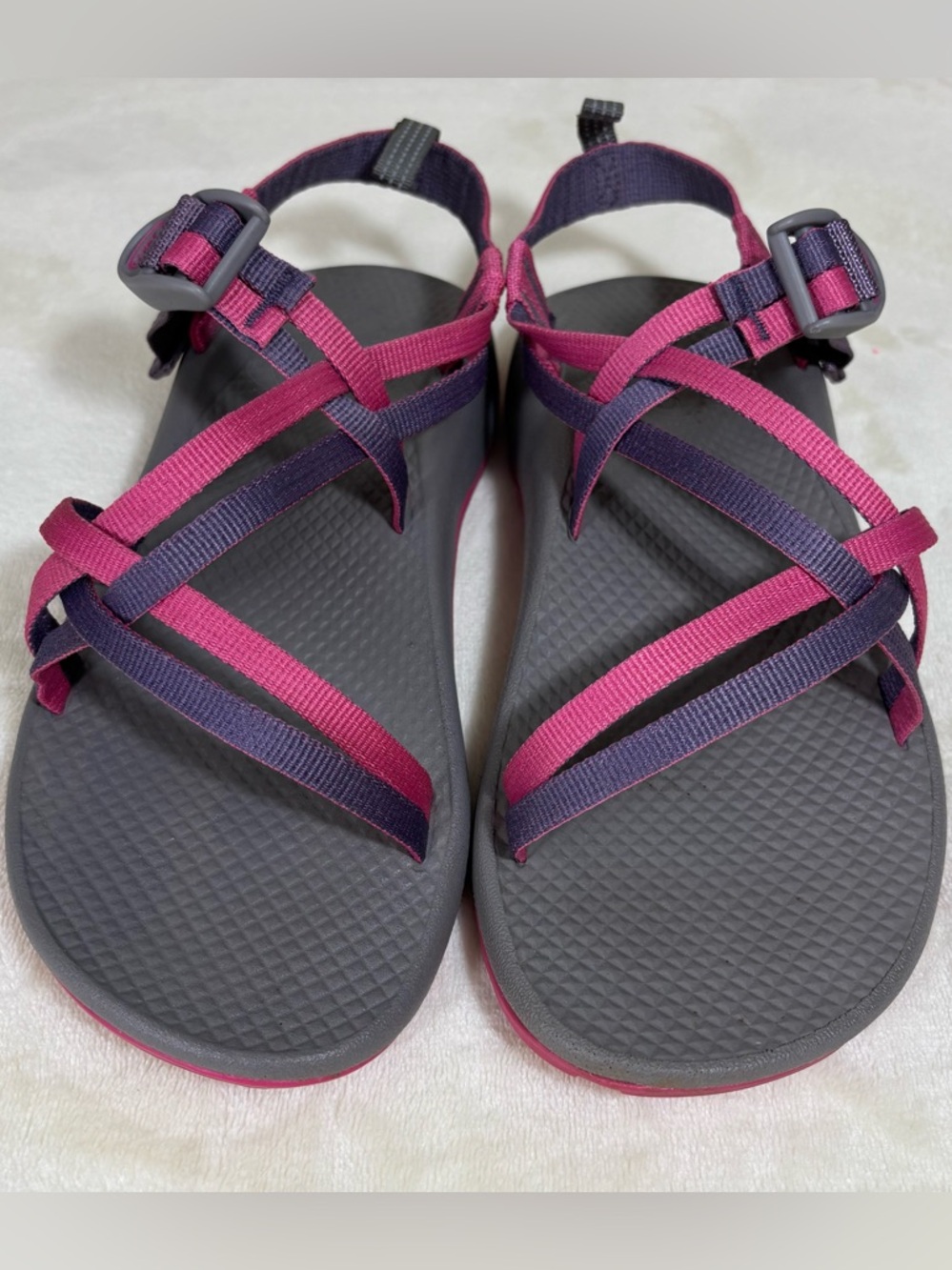 Chaco ZX/1 EcoTread kids' sandals in a magenta and purple colorway Size 6